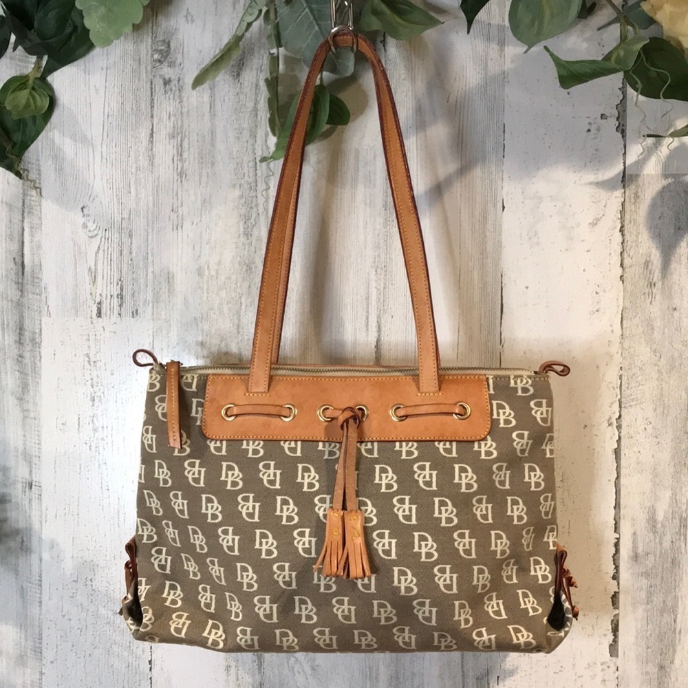 Dooney & Bourke DB canvas large tassel top zip bag